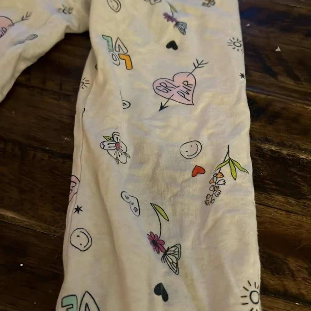 Size S - Girl Power Legging - off white with hearts, flowers and LOVE